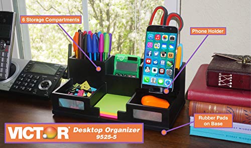 Victor Wood Desk Organizer with Smart Phone Holder, Midnight Black, 9525-5