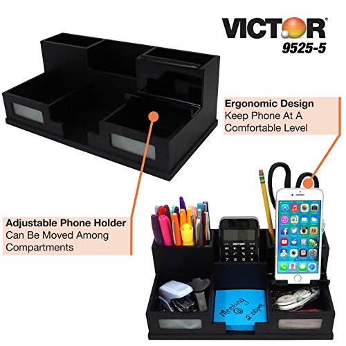 Victor Wood Desk Organizer with Smart Phone Holder, Midnight Black, 9525-5