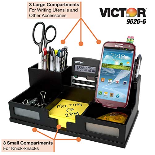 Victor Wood Desk Organizer with Smart Phone Holder, Midnight Black, 9525-5