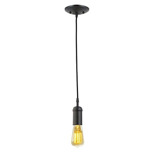 Globe Electric 64906 1-Light Pendant, Matte Black, Black Woven Fabric Cord, E26 Base Socket, Kitchen Island, Café, Decorative, Ceiling Hanging Light Fixture, Modern, Vintage, Home Improvement