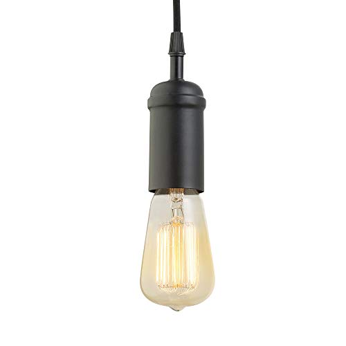 Globe Electric 64906 1-Light Pendant, Matte Black, Black Woven Fabric Cord, E26 Base Socket, Kitchen Island, Café, Decorative, Ceiling Hanging Light Fixture, Modern, Vintage, Home Improvement