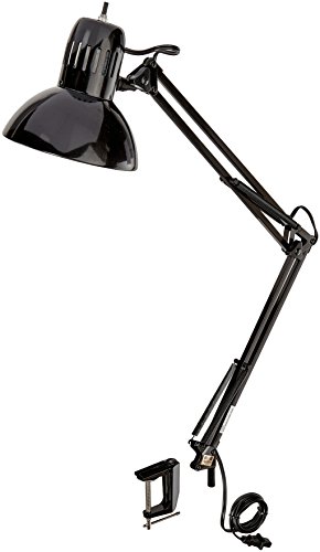 Globe Electric 56963 32" Multi-Joint Desk Lamp, Metal Clamp, Black, On/Off Rotary Switch on Shade, Partially Adjustable Swing Arm, Home Office Accessories, Lamp for Bedroom, Home Improvement