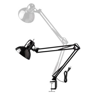 Globe Electric 56963 32" Multi-Joint Desk Lamp, Metal Clamp, Black, On/Off Rotary Switch on Shade, Partially Adjustable Swing Arm, Home Office Accessories, Lamp for Bedroom, Home Improvement