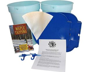 maple syrup tapping kit - plastic bucket, bucket lid, and maple sap tapping 5/16" tree saver spile/spout - (pack of 2)