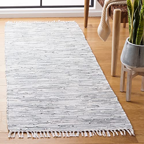 SAFAVIEH Montauk Collection Runner Rug - 2'3" x 6', Silver, Handmade Fringe Cotton, Ideal for High Traffic Areas in Living Room, Bedroom (MTK753A)