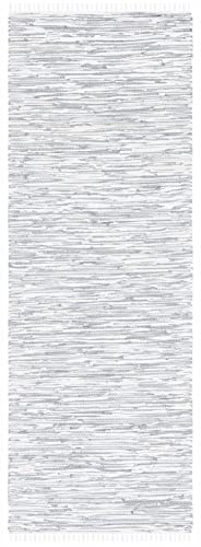 SAFAVIEH Montauk Collection Runner Rug - 2'3" x 6', Silver, Handmade Fringe Cotton, Ideal for High Traffic Areas in Living Room, Bedroom (MTK753A)