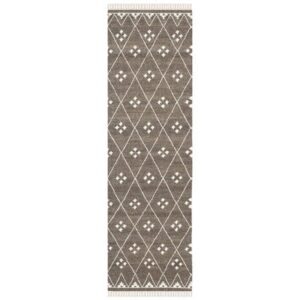 safavieh natural kilim collection runner rug - 2'3" x 6', brown & ivory, handmade moroccan boho tribal wool & viscose, ideal for high traffic areas in living room, bedroom (nkm316a)