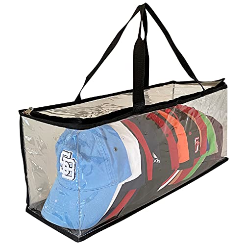 Evelots Baseball Sports Cap Storage/Travel Bag, Clear PVC Plastic-Holds Up to 15 Hats, With Zipper and Strong Straps-Protects from Dirt/Dust/Moisture