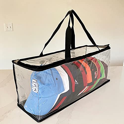 Evelots Baseball Sports Cap Storage/Travel Bag, Clear PVC Plastic-Holds Up to 15 Hats, With Zipper and Strong Straps-Protects from Dirt/Dust/Moisture