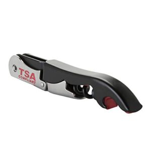 True Jetsetter Black Double Hinged TSA Compliant Corkscrew Bottle Opener, Stainless Steel Wine Key 0.75x4.75x1