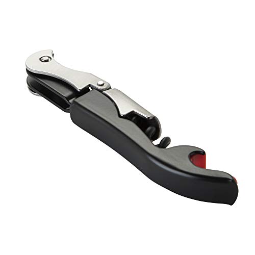 True Jetsetter Black Double Hinged TSA Compliant Corkscrew Bottle Opener, Stainless Steel Wine Key 0.75x4.75x1