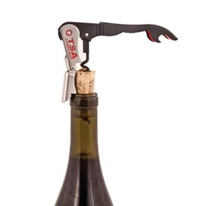 True Jetsetter Black Double Hinged TSA Compliant Corkscrew Bottle Opener, Stainless Steel Wine Key 0.75x4.75x1