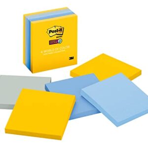 Post-it Super Sticky Notes, 3x3 in, 5 Pads, 2x the Sticking Power, New York Collection (Blue, Gray, Yellow) Recyclable (654-5SSNY)