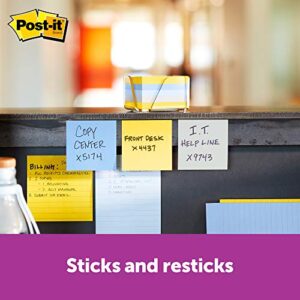 Post-it Super Sticky Notes, 3x3 in, 5 Pads, 2x the Sticking Power, New York Collection (Blue, Gray, Yellow) Recyclable (654-5SSNY)