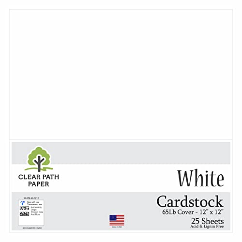 White Cardstock - 12 x 12 inch - 65Lb Cover - 25 Sheets - Clear Path Paper