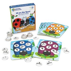 learning resources 10 on the spot ten frame game - 2-6 players, ages 5+ math learning games for kids, kindergartner activities