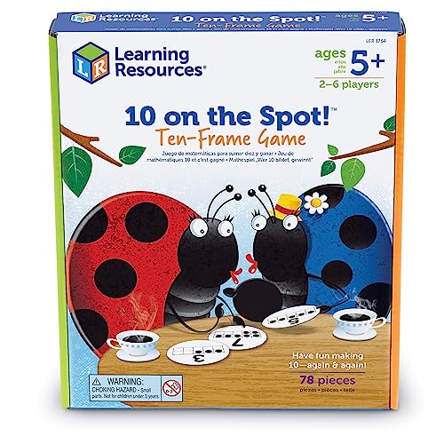 Learning Resources 10 on the Spot Ten Frame Game - 2-6 Players, Ages 5+ Math Learning Games for Kids, Kindergartner Activities