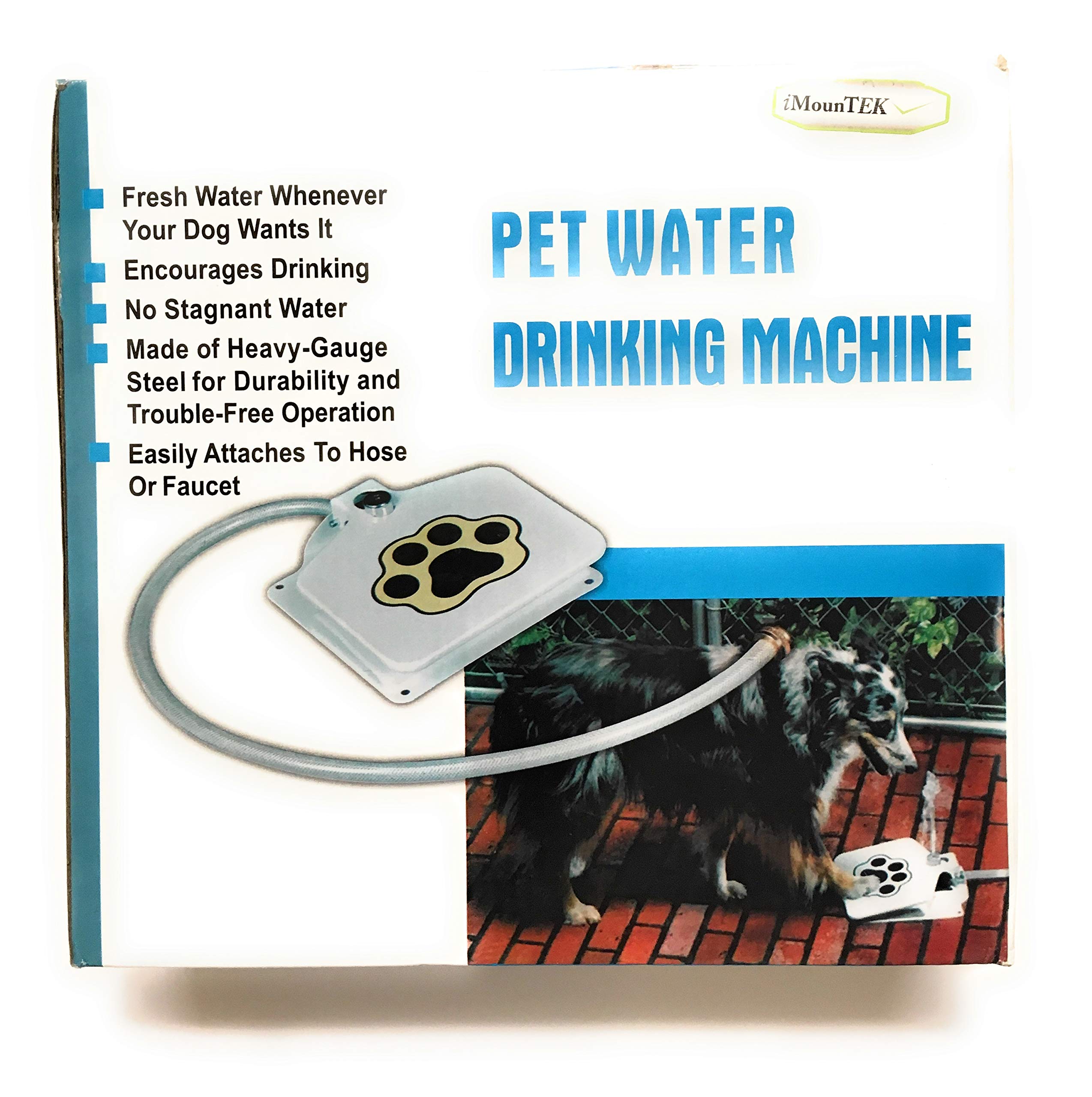 iMounTEK Hygienic Dog/Pet Geyser Water Fountain (41" Hose, Prevents Your Pet from Drinking Stagnant Water, Paw Design, Durable Steel, Water Safe, Encourages Drinking)