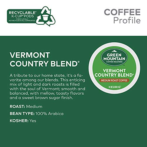 Green Mountain Coffee Roasters Vermont Country Blend, Single-Serve Keurig K-Cup Pods, Medium Roast Coffee, 12 Count (6 Pack)