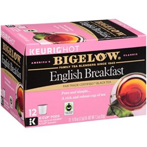 bigelow tea english breakfast black tea keurig k-cup pods, box of 12 (pack of 6), caffeinated black tea, 72 k-cup pods total