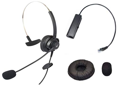 Call Center Hands-Free RJ9 Headset Headphone Monaural Mic Mircrophone Noice Cancelling + Extra Cushions for Avaya Nortel Nt Yealink Ge Emerson Viop POE NEC Mitel Office Desktop IP Telephone Phone