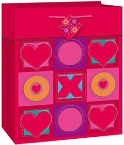 unique xo heart glitter paper gift bag, 9" x 7", multicolor