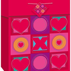 Unique XO Heart Glitter Paper Gift Bag, 9" x 7", Multicolor