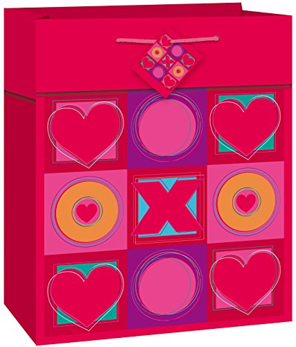 Unique XO Heart Glitter Paper Gift Bag, 9" x 7", Multicolor