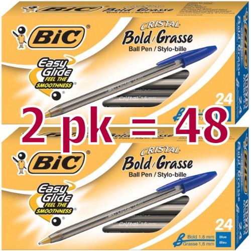 Value Pack of 48 - BIC Cristal Bold (1.6mm) Ball Pen, Blue, 48ct (MSBP241-BE)