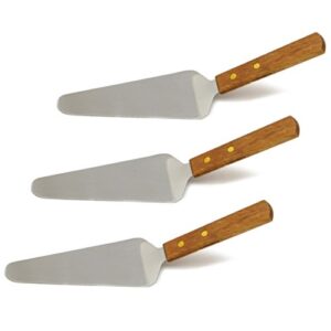 set of 3, classic stainless steel blade pie server, wooden handle, 9-1/2 inch