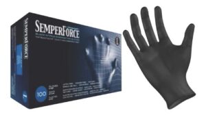 black nitrile exam tattoo gloves, powder free, latex free, semperforce, 100/box size xl (100, x-large)