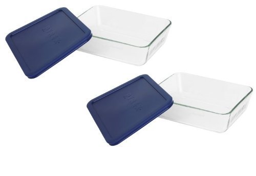 Pyrex COMINHKR067794 6017400 Simply Store 6-Cup Rectangular Bakeware Dish, 6 Box of 2 Containers, Clear; Blue Cover