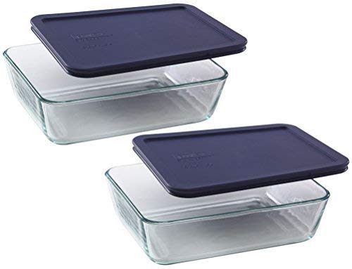 Pyrex COMINHKR067794 6017400 Simply Store 6-Cup Rectangular Bakeware Dish, 6 Box of 2 Containers, Clear; Blue Cover