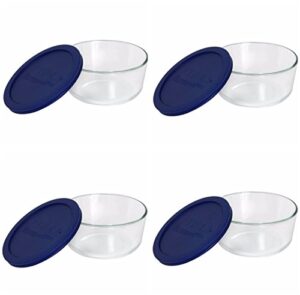 pyrex storage 4-cup round dish with dark blue plastic cover, clear (case of 4 containers)