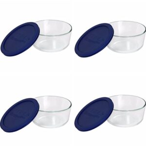 Pyrex Storage 4-Cup Round Dish with Dark Blue Plastic Cover, Clear (Case of 4 Containers)