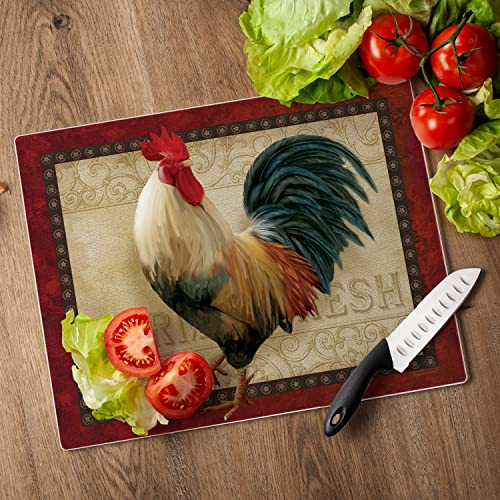 CounterArt Farm Fresh Rooster 3mm Heat Tolerant Tempered Glass Cutting Board 15” x 12” Manufactured in the USA Dishwasher Safe