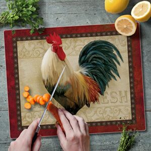 CounterArt Farm Fresh Rooster 3mm Heat Tolerant Tempered Glass Cutting Board 15” x 12” Manufactured in the USA Dishwasher Safe