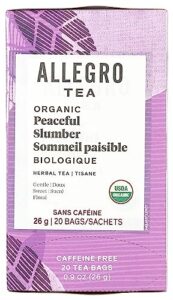 allegro tea, organic peaceful slumber tea bags, 20 ct