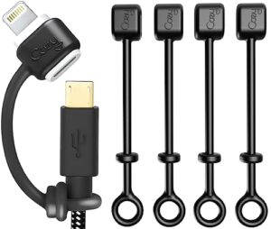 cozy [5-pack] charging cable adapter keeper/holder/tether, compatible with (usb-c, micro usb, apple pencil) adapters | perfect for keychain, car, travel (black - 5 pack)