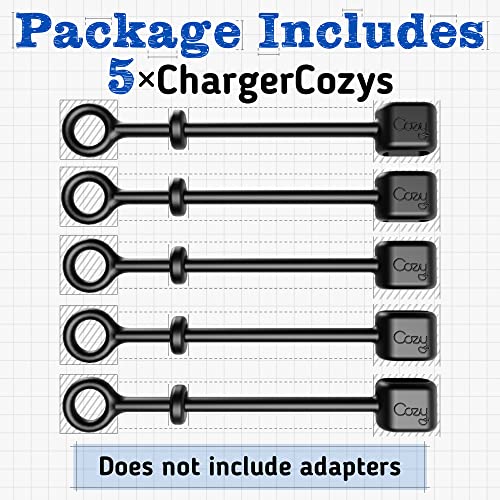 Cozy [5-Pack] Charging Cable Adapter Keeper/Holder/Tether, Compatible with (USB-C, Micro USB, Apple Pencil) adapters | Perfect for Keychain, Car, Travel (Black - 5 Pack)