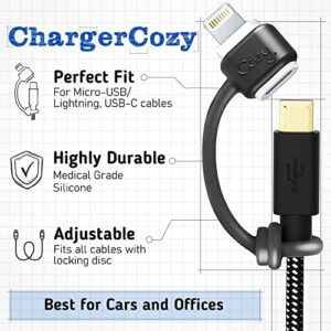 Cozy [5-Pack] Charging Cable Adapter Keeper/Holder/Tether, Compatible with (USB-C, Micro USB, Apple Pencil) adapters | Perfect for Keychain, Car, Travel (Black - 5 Pack)