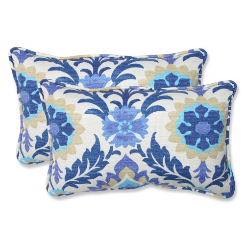 Pillow Perfect - 541785 Outdoor/Indoor Santa Maria Azure Lumbar Pillows, 11.5" x 18.5", Blue, 2 Pack