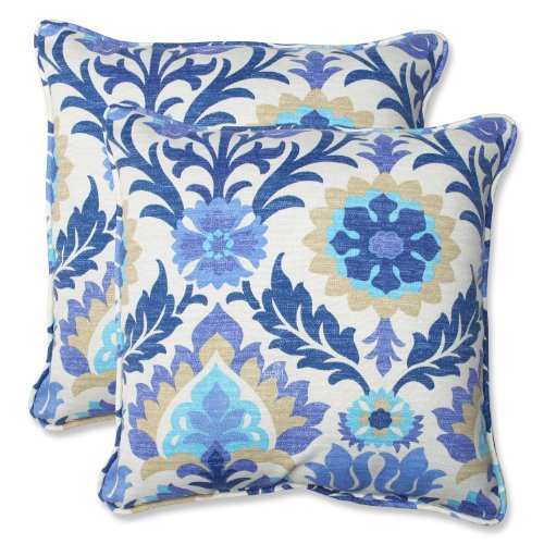 Pillow Perfect Outdoor/Indoor Santa Maria Azure Throw Pillows, 18.5" x 18.5", Blue 2 Count