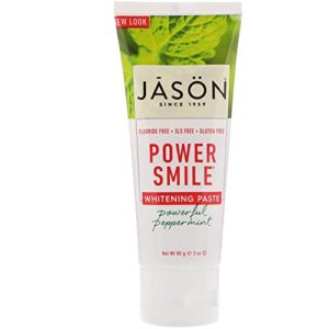 jason powersmile whitening fluoride-free toothpaste, powerful peppermint, travel size, 3 oz
