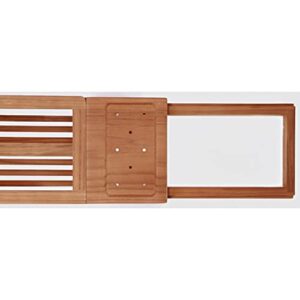 Ginsey Teak Bathtub Caddy Tray - Expandable Teak Bath Tray for Tub with Wine and Book Holder