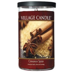 village candle cinnamon spice large tumbler jar candle, 19 oz, traditions collection, brown