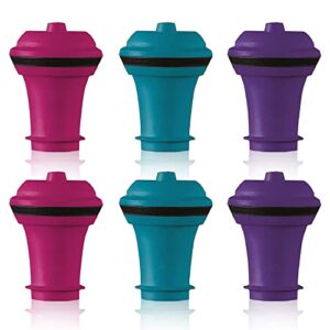 vacu vin wine saver vacuum stoppers - set of 6 - multicolor - for wine bottles - keep wine fresh for up to a week with airtight seal - compatible with vacu vin wine saver pump