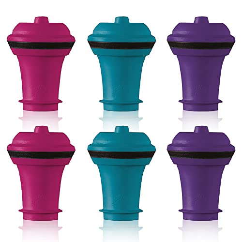 Vacu Vin Wine Saver Vacuum Stoppers - Set of 6 - Multicolor - for Wine Bottles - Keep Wine Fresh for Up to a Week with Airtight Seal - Compatible with Vacu Vin Wine Saver Pump