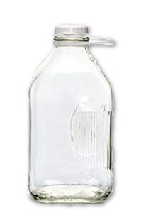 2 qt glass milk bottle, 64 oz, heavy glass with lid, creamery style