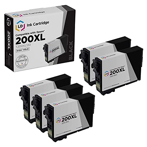 LD Products Remanufactured Ink Cartridge Replacement for Epson 200XL ( Black , 5-Pack )